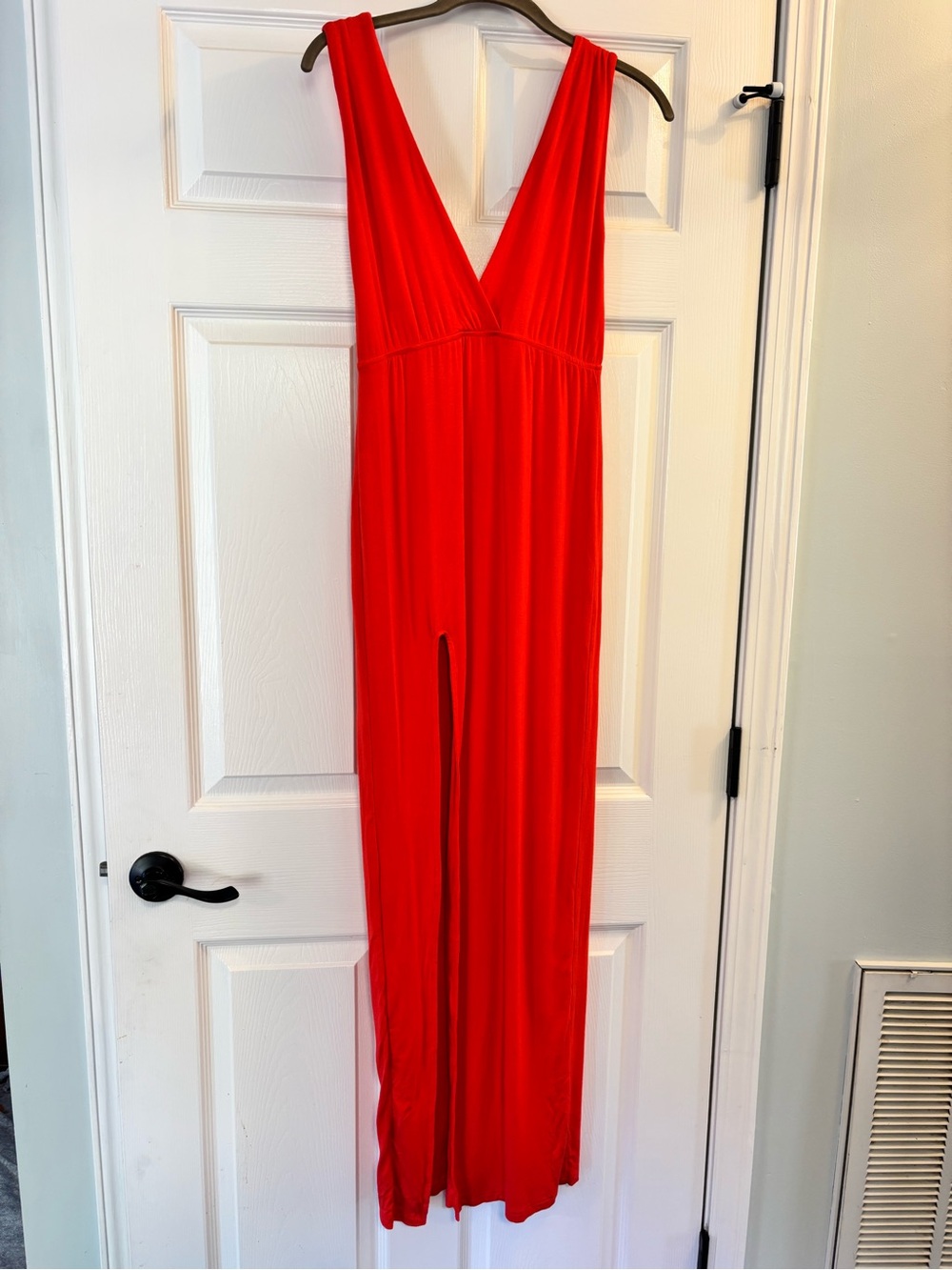 Reddish Orange Deep Plunge Dress with Slit